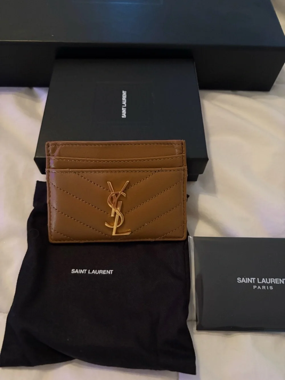 Saint Laurent Brown Quilted Leather Card Case with Gold YSL Emblem - Picture 3 of 4